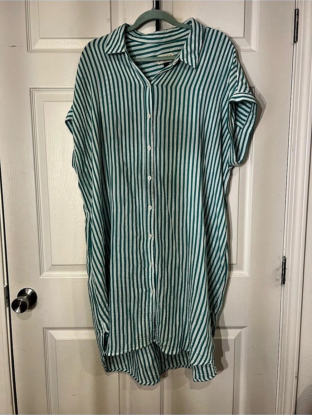 Universal Thread Women's Short Sleeve Button-Front Gauze Shirt Dress Striped